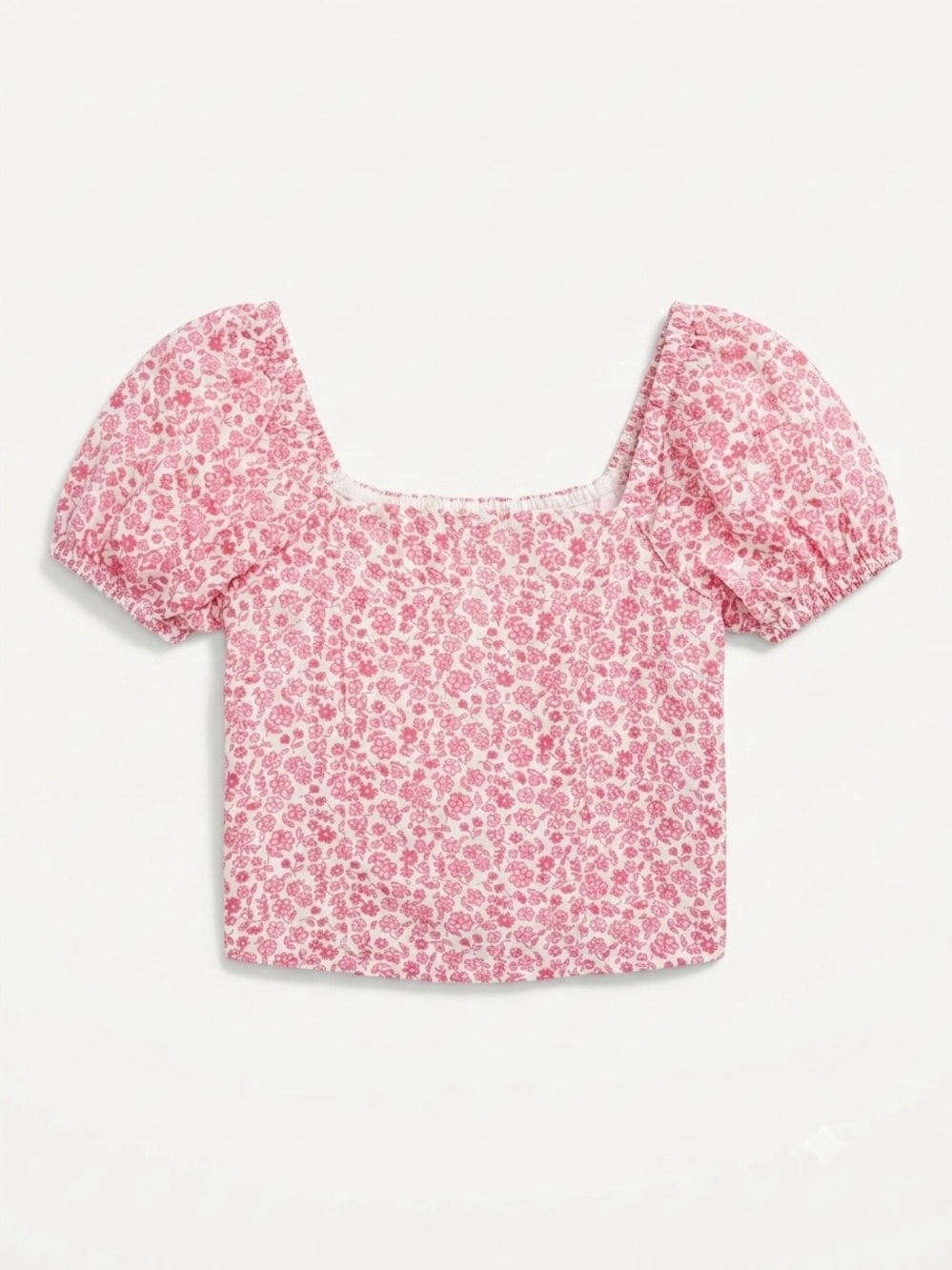 NWT Paisley Lane Girls' Pink Floral Puff-Sleeve Square-Neck Crop Top Coquette 10